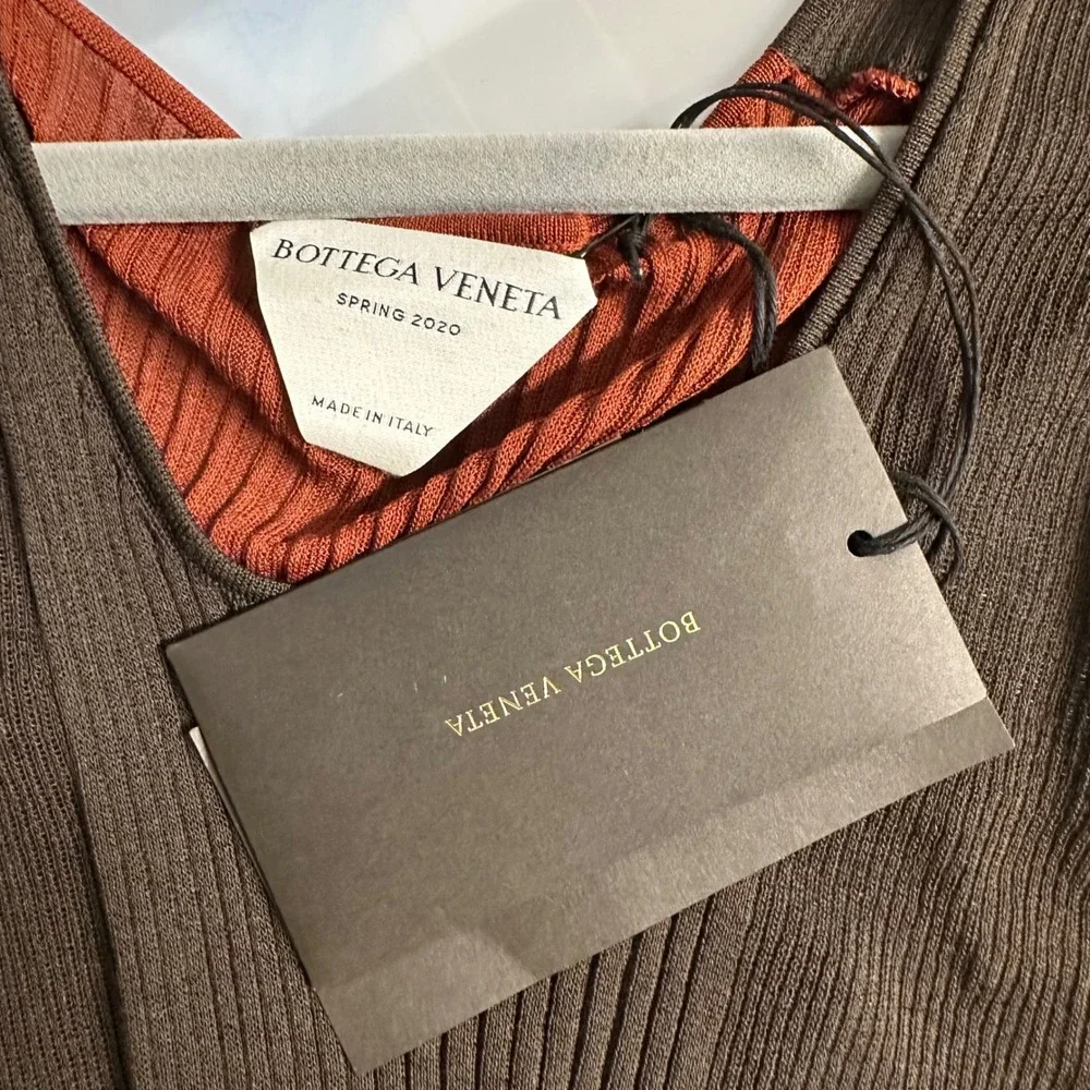 NWT Bottega Veneta SS2020 Runway Layered Fine Knit Dress IT38 Brown Rust Silk